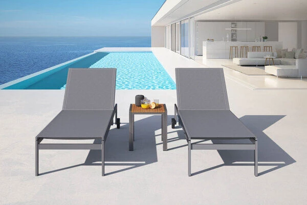 OUTFLEXX 2er-Set Rollliege, Silber, Edelstahl/Teak, 212x71x36 Cm, Mit Beistelltisch 45x45cm 2 OUTFLEXX 2er-Set Rollliege, Silber, Edelstahl/Teak, 212x71x36 Cm, Mit Beistelltisch 45x45cm – Bild 2