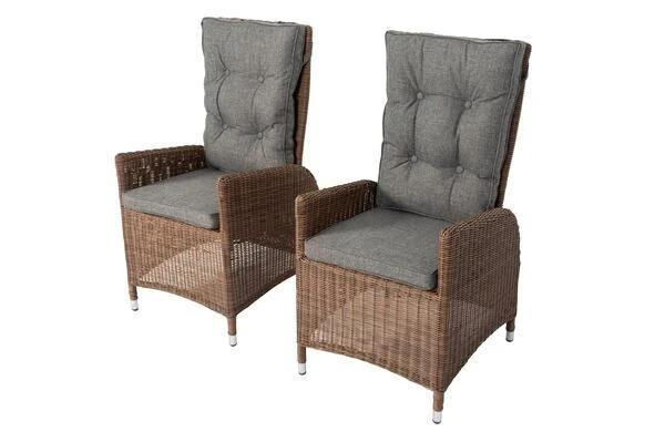 OUTFLEXX 2er Set Dining Sessel, Hellbraun, Polyrattan, 55 X 65 X 112 Cm, Rücken Stufenlos Verstellbar 1 OUTFLEXX 2er Set Dining Sessel, Hellbraun, Polyrattan, 55 X 65 X 112 Cm, Rücken Stufenlos Verstellbar