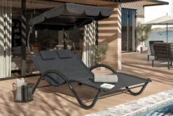 OUTFLEXX Doppelliege, Anthrazit, Polyester/Stahl Pulverbeschichtet, 205x138x34cm, Inkl. Nackenkissen, Rollbar