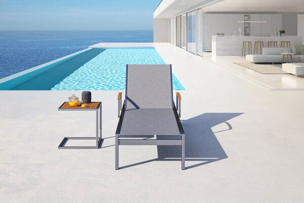 OUTFLEXX Sonnenliegen-Set, Taupe, Edelstahl/FSC-Teak, 195,5x74x35cm, Mit Armlehnen, Inkl. Beistelltisch 45x45cm 2 OUTFLEXX Sonnenliegen-Set, Taupe, Edelstahl/FSC-Teak, 195,5x74x35cm, Mit Armlehnen, Inkl. Beistelltisch 45x45cm – Bild 2