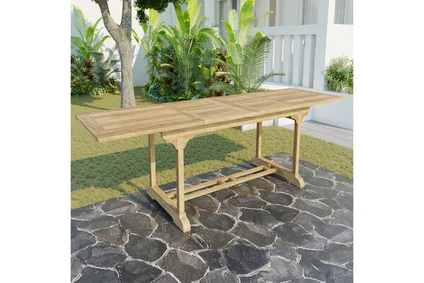 OUTFLEXX Ontario Ausziehtisch, Natur, Teakholz, 195/295x90cm, Fein Geschliffen 1 OUTFLEXX Ontario Ausziehtisch, Natur, Teakholz, 195/295x90cm, Fein Geschliffen