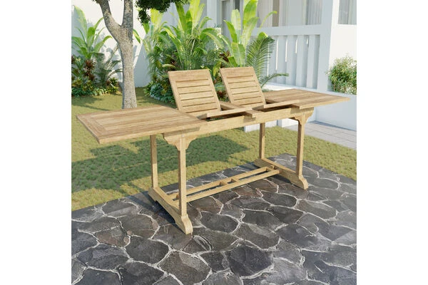 OUTFLEXX Ontario Ausziehtisch, Natur, Teakholz, 195/295x90cm, Fein Geschliffen 2 OUTFLEXX Ontario Ausziehtisch, Natur, Teakholz, 195/295x90cm, Fein Geschliffen – Bild 2