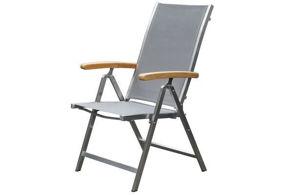 OUTFLEXX Multipositionssessel, Taupe , Edelstahl/Textilene, Armlehnen Aus FSC-Teakholz 1 OUTFLEXX Multipositionssessel, Taupe , Edelstahl/Textilene, Armlehnen Aus FSC-Teakholz