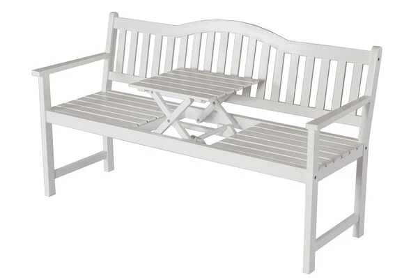 VILLANA Gartenbank, Weiß, Akazienholz, 152 X 59 X 86 Cm, 2-3 Personen, Klapptisch-Funktion 3 VILLANA Gartenbank, Weiß, Akazienholz, 152 X 59 X 86 Cm, 2-3 Personen, Klapptisch-Funktion – Bild 3