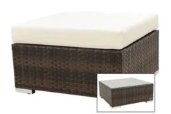 OUTFLEXX Beistelltisch/Hocker, Braun Marmoriert, Polyrattan, 70x70x30cm, Inkl. Glasplatte Und Polster