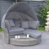 OUTFLEXX Sonneninsel, Grau, Polyrattan, Halbrund, 193 X 104 X 74 Cm, Hocker Drehbar, Dach Klappbar