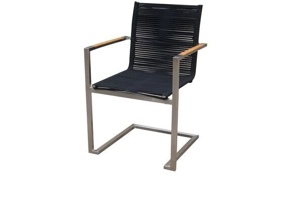 OUTFLEXX Freischwinger, Silber/schwarz, Edelstahl/Rope, FSC-Teakholz Armlehnen, 53 X 57 X 87 Cm 1 OUTFLEXX Freischwinger, Silber/schwarz, Edelstahl/Rope, FSC-Teakholz Armlehnen, 53 X 57 X 87 Cm