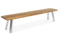 OUTFLEXX Gartenbank, Edelstahl/recyceltes FSC®-Teak, 220x40x45xm, A-Gestell, Rustikal Gebürstet