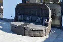 OUTFLEXX Houston Loungebett, Grau, Polyrattan, Doppel-halbrund, Viele Stellmöglichkeiten, Dach Klappbar