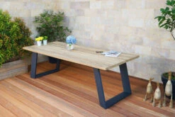 Neu eingetroffen 3 OUTFLEXX Esstisch, Dark Grey/natur, Alu/recycled FSC®-Teak, 240x100x76cm, Rustikal Gebürstet