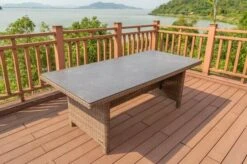 OUTFLEXX Dining Tisch, Hellbraun, Polyrattan, 220 X 100 Cm, Tischplatte Spraystone, 6mm