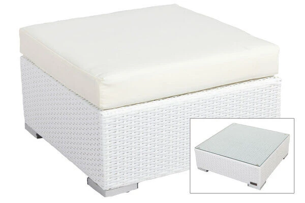 OUTFLEXX Beistelltisch/Hocker, Weiß, Polyrattan, Inkl. Glasplatte Und Polster 1 OUTFLEXX Beistelltisch/Hocker, Weiß, Polyrattan, Inkl. Glasplatte Und Polster