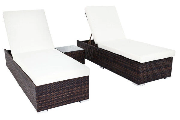 OUTFLEXX 2er-Set Sonnenliegen, Braun Marmoriert, Polyrattan, Je 200x70x45cm, Mit Beistelltisch 1 OUTFLEXX 2er-Set Sonnenliegen, Braun Marmoriert, Polyrattan, Je 200x70x45cm, Mit Beistelltisch