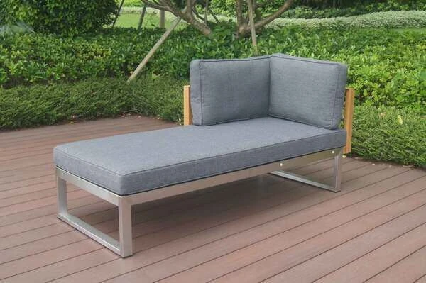 OUTFLEXX Lounger, Natur / Grau, FSC-Teak / Edelstahl / Olefin, 165x74x64 Cm, Armlehne Beidseitig Montierbar 2 OUTFLEXX Lounger, Natur / Grau, FSC-Teak / Edelstahl / Olefin, 165x74x64 Cm, Armlehne Beidseitig Montierbar – Bild 2