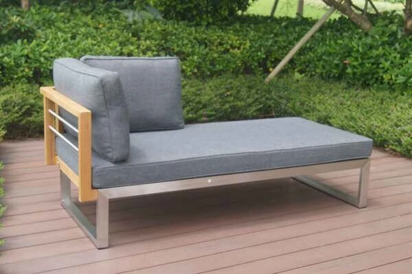OUTFLEXX Lounger, Natur / Grau, FSC-Teak / Edelstahl / Olefin, 165x74x64 Cm, Armlehne Beidseitig Montierbar 3 OUTFLEXX Lounger, Natur / Grau, FSC-Teak / Edelstahl / Olefin, 165x74x64 Cm, Armlehne Beidseitig Montierbar – Bild 3