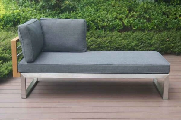 OUTFLEXX Lounger, Natur / Grau, FSC-Teak / Edelstahl / Olefin, 165x74x64 Cm, Armlehne Beidseitig Montierbar 4 OUTFLEXX Lounger, Natur / Grau, FSC-Teak / Edelstahl / Olefin, 165x74x64 Cm, Armlehne Beidseitig Montierbar – Bild 4