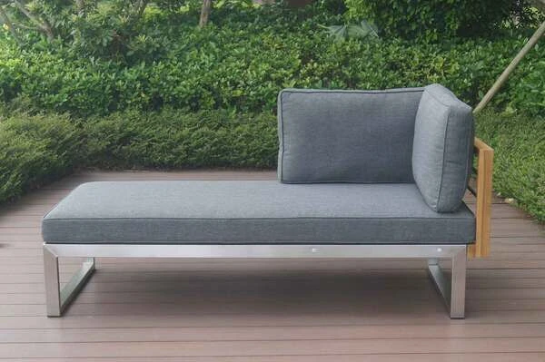 OUTFLEXX Lounger, Natur / Grau, FSC-Teak / Edelstahl / Olefin, 165x74x64 Cm, Armlehne Beidseitig Montierbar 7 OUTFLEXX Lounger, Natur / Grau, FSC-Teak / Edelstahl / Olefin, 165x74x64 Cm, Armlehne Beidseitig Montierbar – Bild 7