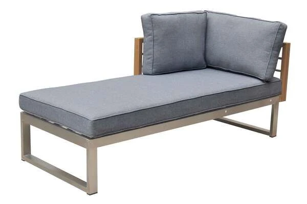 OUTFLEXX Lounger, Natur / Grau, FSC-Teak / Edelstahl / Olefin, 165x74x64 Cm, Armlehne Beidseitig Montierbar 1 OUTFLEXX Lounger, Natur / Grau, FSC-Teak / Edelstahl / Olefin, 165x74x64 Cm, Armlehne Beidseitig Montierbar