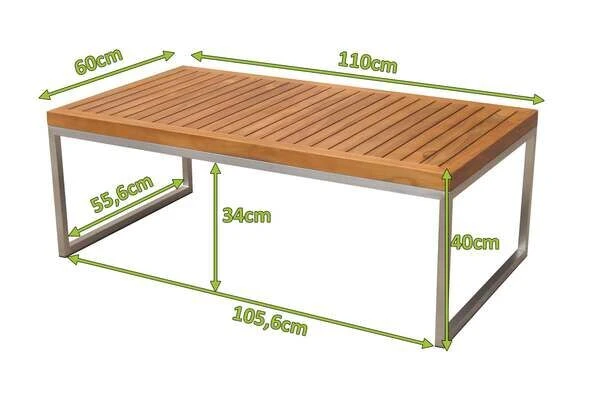 OUTFLEXX Kaffeetisch, Natur, FSC-Teak / Edelstahl, 110x60x40 Cm 5 OUTFLEXX Kaffeetisch, Natur, FSC-Teak / Edelstahl, 110x60x40 Cm – Bild 5