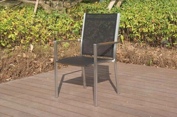 OUTFLEXX Stapelsessel, Schwarz, FSC-Teak / Edelstahl / Textilene, 63x57x93 Cm 2 OUTFLEXX Stapelsessel, Schwarz, FSC-Teak / Edelstahl / Textilene, 63x57x93 Cm – Bild 2