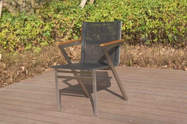 OUTFLEXX Stapelsessel, Schwarz, FSC-Teak / Edelstahl / Textilene, 60x56x85 Cm, Modernes Design 2 OUTFLEXX Stapelsessel, Schwarz, FSC-Teak / Edelstahl / Textilene, 60x56x85 Cm, Modernes Design – Bild 2