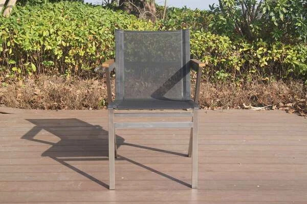 OUTFLEXX Stapelsessel, Schwarz, FSC-Teak / Edelstahl / Textilene, 60x56x85 Cm, Modernes Design 7 OUTFLEXX Stapelsessel, Schwarz, FSC-Teak / Edelstahl / Textilene, 60x56x85 Cm, Modernes Design – Bild 7