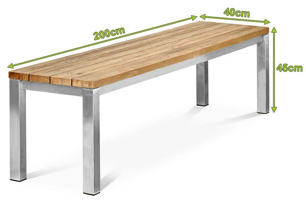 OUTFLEXX Classic Bank, Silber/natur, Edelstahl/recycled FSC-Teak, 200 X 40 X 45 Cm 5 OUTFLEXX Classic Bank, Silber/natur, Edelstahl/recycled FSC-Teak, 200 X 40 X 45 Cm – Bild 5
