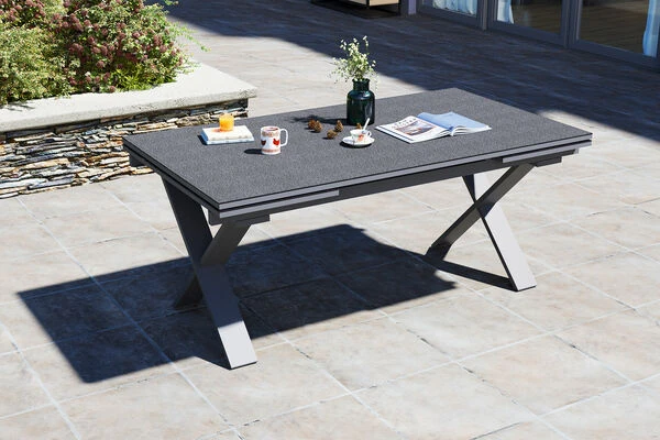 OUTFLEXX Ausziehtisch, Silber, Alu/Spraystone, 180/280x100cm, Schubladenauszug 2 OUTFLEXX Ausziehtisch, Silber, Alu/Spraystone, 180/280x100cm, Schubladenauszug – Bild 2