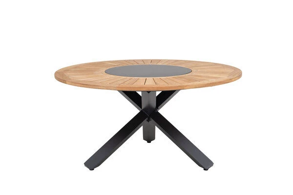 OUTFLEXX Esstisch, Anthrazit Matt, Alu/FSC-Teak, Ø150x75,5cm, Mit Glasinlay 2 OUTFLEXX Esstisch, Anthrazit Matt, Alu/FSC-Teak, Ø150x75,5cm, Mit Glasinlay – Bild 2