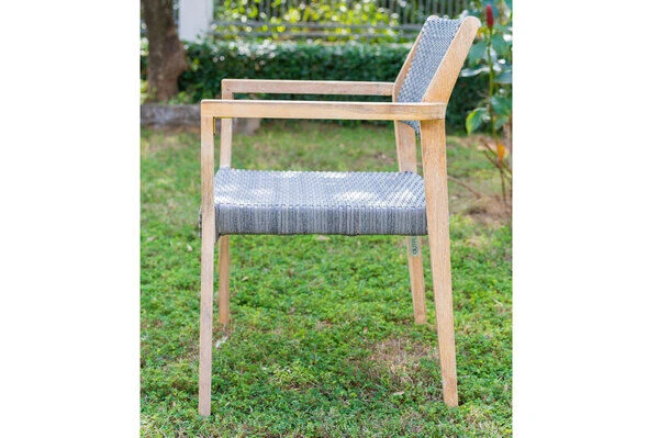 OUTFLEXX Armlehnensessel, Natur/grau, Akazie/Geflecht, 60 X 56 X 83,5 Cm, Stapelbar 3 OUTFLEXX Armlehnensessel, Natur/grau, Akazie/Geflecht, 60 X 56 X 83,5 Cm, Stapelbar – Bild 3