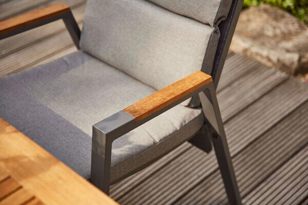 SIENA GARDEN Savona Sessel, Matt Graphit , Alu/FSC-Teak/Texfabric, 74x60x110 Cm, Verstellbare Rückenlehne, Inkl. Polster 4 SIENA GARDEN Savona Sessel, Matt Graphit , Alu/FSC-Teak/Texfabric, 74x60x110 Cm, Verstellbare Rückenlehne, Inkl. Polster – Bild 4