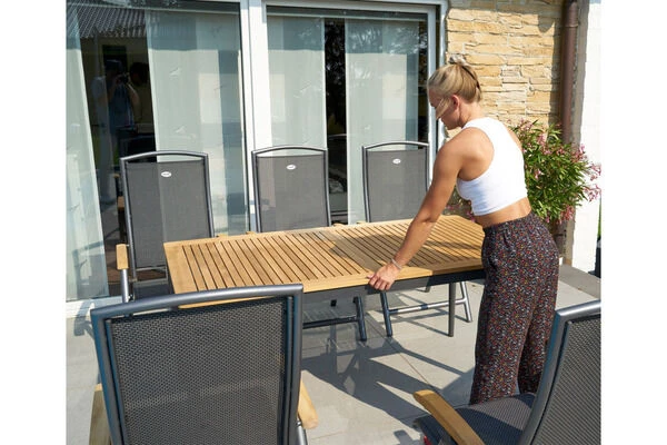 HARTMAN Silencio Ausziehtisch, Xerix/natur, Alu/Teak, 160/220x90cm, Butterfly-Auszug, FSC Teak 7 HARTMAN Silencio Ausziehtisch, Xerix/natur, Alu/Teak, 160/220x90cm, Butterfly-Auszug, FSC Teak – Bild 7