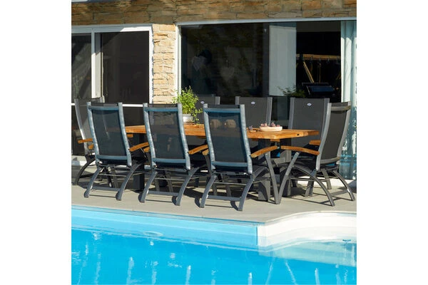 HARTMAN Primo Multipositionssessel, Xerix/anthrazit, Alu/Teak/Textilene, 71,5x70x112cm, Verstellbar,FSC-Teak Armlehnen 2 HARTMAN Primo Multipositionssessel, Xerix/anthrazit, Alu/Teak/Textilene, 71,5x70x112cm, Verstellbar,FSC-Teak Armlehnen – Bild 2