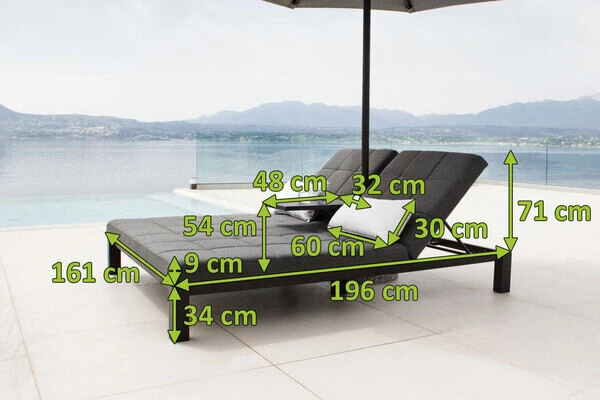 OUTFLEXX Twin Doppelliege, Sooty/marble, Alu/Sunbrella, 196 X 161 X 34 Cm, Rückenlehne Verstellbar, Inkl. Beistelltisch Und 1x Rückenkissen 5 OUTFLEXX Twin Doppelliege, Sooty/marble, Alu/Sunbrella, 196 X 161 X 34 Cm, Rückenlehne Verstellbar, Inkl. Beistelltisch Und 1x Rückenkissen – Bild 5