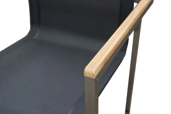 OUTFLEXX Gartensessel, Schwarz, Edelstahl/Textilene, Armlehnen Aus FSC-Teak, 56x67x88cm 2 OUTFLEXX Gartensessel, Schwarz, Edelstahl/Textilene, Armlehnen Aus FSC-Teak, 56x67x88cm – Bild 2