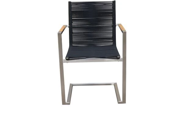 OUTFLEXX Freischwinger, Silber/schwarz, Edelstahl/Rope, FSC-Teakholz Armlehnen, 53 X 57 X 87 Cm 2 OUTFLEXX Freischwinger, Silber/schwarz, Edelstahl/Rope, FSC-Teakholz Armlehnen, 53 X 57 X 87 Cm – Bild 2