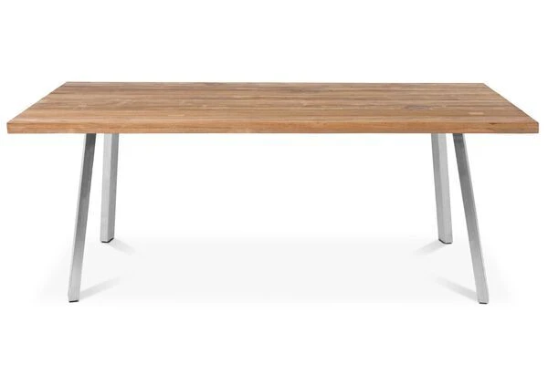 OUTFLEXX Esstisch, Edelstahl/recyceltes FSC®-Teak, 220x100cm, A-Gestell, Rustikal Gebürstet 2 OUTFLEXX Esstisch, Edelstahl/recyceltes FSC®-Teak, 220x100cm, A-Gestell, Rustikal Gebürstet – Bild 2