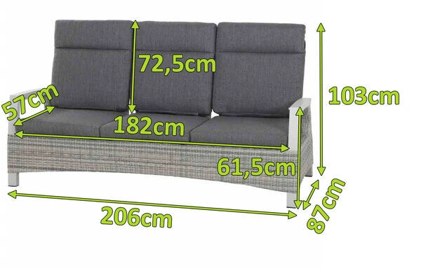 SIENA GARDEN Corido 3-Sitzer Sofa, Ice Grey, Alu / Gardino®-Geflecht, 206x87x103 Cm, Verstellb. Rückenlehnen 2 SIENA GARDEN Corido 3-Sitzer Sofa, Ice Grey, Alu / Gardino®-Geflecht, 206x87x103 Cm, Verstellb. Rückenlehnen – Bild 2