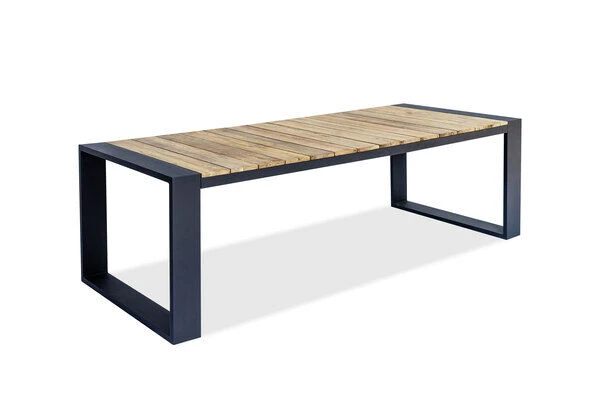 OUTFLEXX Kona Esstisch, Dark Grey/natur, Alu/recycled FSC®-Teak, 240x100x76cm, Rustikal Gebürstet, U-Gestell 2 OUTFLEXX Kona Esstisch, Dark Grey/natur, Alu/recycled FSC®-Teak, 240x100x76cm, Rustikal Gebürstet, U-Gestell – Bild 2