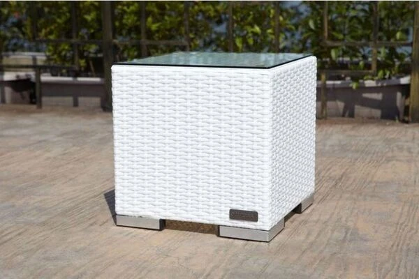 OUTFLEXX Beistelltisch, Weiß, Polyrattan, 40x40x40 Cm, Inkl. Glasplatte 2 OUTFLEXX Beistelltisch, Weiß, Polyrattan, 40x40x40 Cm, Inkl. Glasplatte – Bild 2