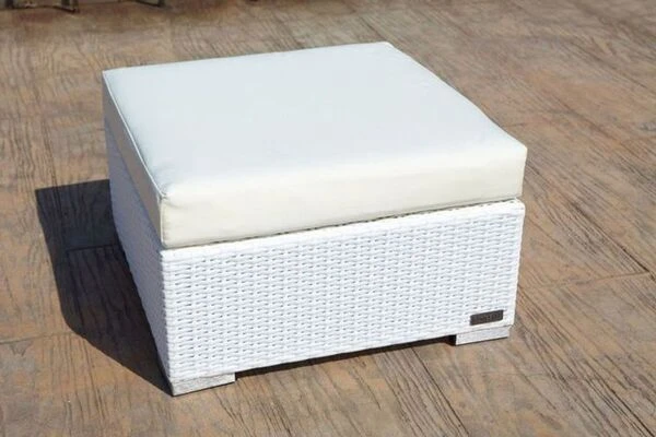 OUTFLEXX Beistelltisch/Hocker, Weiß, Polyrattan, Inkl. Glasplatte Und Polster 2 OUTFLEXX Beistelltisch/Hocker, Weiß, Polyrattan, Inkl. Glasplatte Und Polster – Bild 2