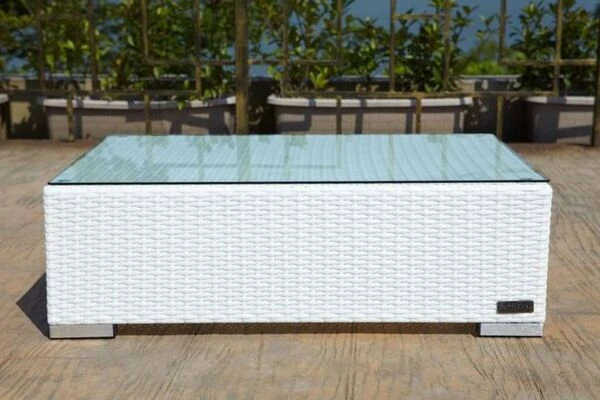 OUTFLEXX Kaffeetisch, Weiß, Polyrattan, 95x65cm, Inkl. Glasplatte 2 OUTFLEXX Kaffeetisch, Weiß, Polyrattan, 95x65cm, Inkl. Glasplatte – Bild 2