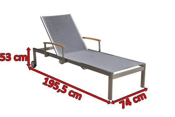 OUTFLEXX Rollliege, Silber, Edelstahl/Textilene, Mit Gasfeder, 195,5x74x35cm 3 OUTFLEXX Rollliege, Silber, Edelstahl/Textilene, Mit Gasfeder, 195,5x74x35cm – Bild 3