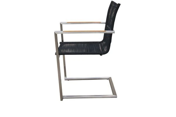 OUTFLEXX Freischwinger, Silber/schwarz, Edelstahl/Rope, FSC-Teakholz Armlehnen, 53 X 57 X 87 Cm 3 OUTFLEXX Freischwinger, Silber/schwarz, Edelstahl/Rope, FSC-Teakholz Armlehnen, 53 X 57 X 87 Cm – Bild 3