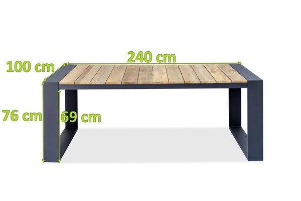 OUTFLEXX Kona Esstisch, Dark Grey/natur, Alu/recycled FSC®-Teak, 240x100x76cm, Rustikal Gebürstet, U-Gestell 3 OUTFLEXX Kona Esstisch, Dark Grey/natur, Alu/recycled FSC®-Teak, 240x100x76cm, Rustikal Gebürstet, U-Gestell – Bild 3