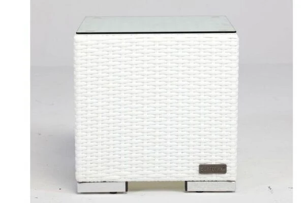 OUTFLEXX Beistelltisch, Weiß, Polyrattan, 40x40x40 Cm, Inkl. Glasplatte 3 OUTFLEXX Beistelltisch, Weiß, Polyrattan, 40x40x40 Cm, Inkl. Glasplatte – Bild 3