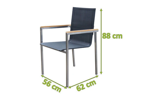 OUTFLEXX Gartensessel, Schwarz, Edelstahl/Textilene, Armlehnen Aus FSC-Teak, 56x67x88cm 4 OUTFLEXX Gartensessel, Schwarz, Edelstahl/Textilene, Armlehnen Aus FSC-Teak, 56x67x88cm – Bild 4