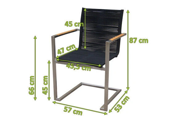 OUTFLEXX Freischwinger, Silber/schwarz, Edelstahl/Rope, FSC-Teakholz Armlehnen, 53 X 57 X 87 Cm 4 OUTFLEXX Freischwinger, Silber/schwarz, Edelstahl/Rope, FSC-Teakholz Armlehnen, 53 X 57 X 87 Cm – Bild 4