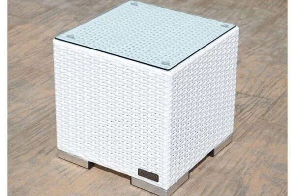 OUTFLEXX Beistelltisch, Weiß, Polyrattan, 40x40x40 Cm, Inkl. Glasplatte 4 OUTFLEXX Beistelltisch, Weiß, Polyrattan, 40x40x40 Cm, Inkl. Glasplatte – Bild 4