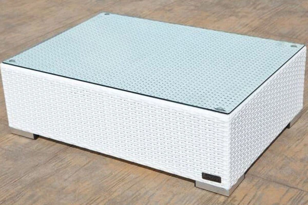 OUTFLEXX Kaffeetisch, Weiß, Polyrattan, 95x65cm, Inkl. Glasplatte 4 OUTFLEXX Kaffeetisch, Weiß, Polyrattan, 95x65cm, Inkl. Glasplatte – Bild 4